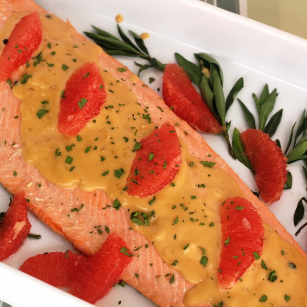 Oven Poached Salmon With Pink Grapefruit And Tarragon Sauce